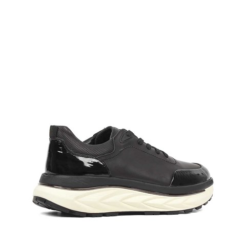 Erkek Siyah Açma Deri Sneaker