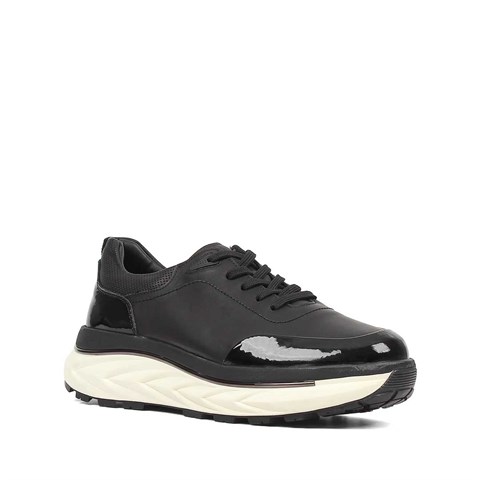 Erkek Siyah Açma Deri Sneaker