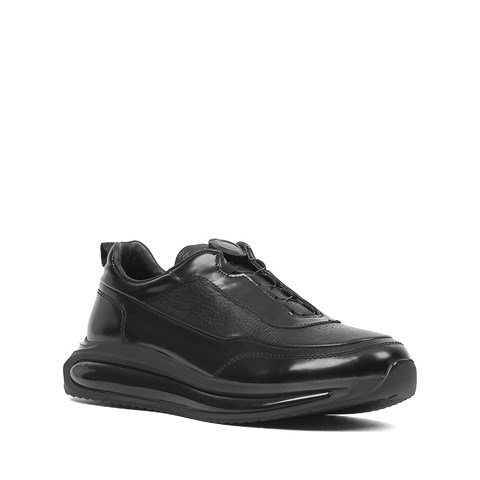 Erkek Siyah Açma Deri Sneaker