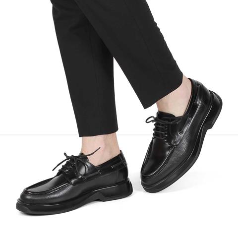 Erkek Siyah Bağcıklı Açma Deri Ayakkabı