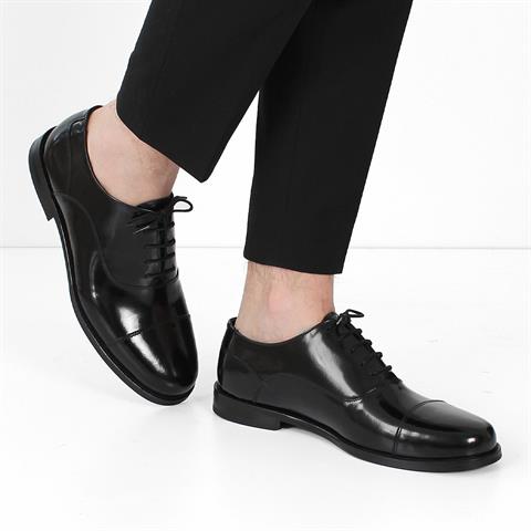 Erkek Siyah Bağcıklı Açma Deri Klasik Ayakkabı