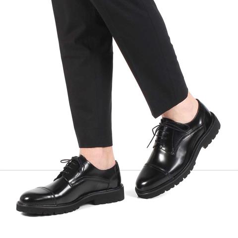 Erkek Siyah Bağcıklı Açma Deri Klasik Ayakkabı