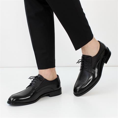 Erkek Siyah Bağcıklı Açma Deri Klasik Ayakkabı