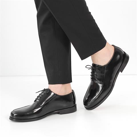 Erkek Siyah Bağcıklı Açma Deri Klasik Ayakkabı