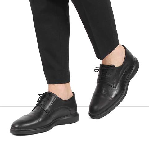 Erkek Siyah Bağcıklı Deri Ayakkabı