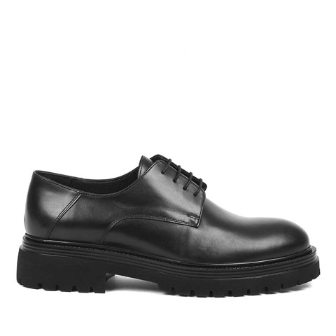 Erkek Siyah Bağcıklı Deri Ayakkabı
