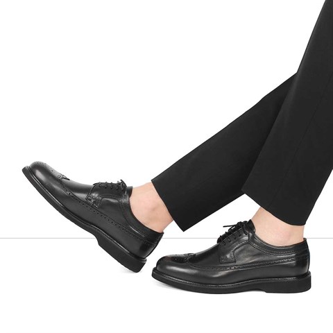 Erkek Siyah Bağcıklı Deri Ayakkabı