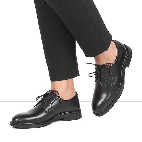 Erkek Siyah Bağcıklı Deri Ayakkabı