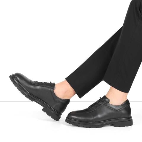 Erkek Siyah Bağcıklı Deri Günlük Ayakkabı