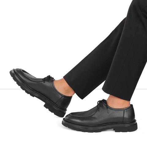 Erkek Siyah Bağcıklı Deri Günlük Ayakkabı