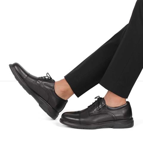 Erkek Siyah Bağcıklı Deri Günlük Ayakkabı