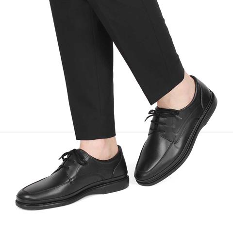 Erkek Siyah Bağcıklı Deri Günlük Ayakkabı