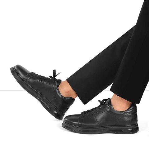 Erkek Siyah Bağcıklı Deri Günlük Ayakkabı