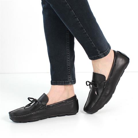 Erkek Siyah Bağcıklı Deri Günlük Ayakkabı