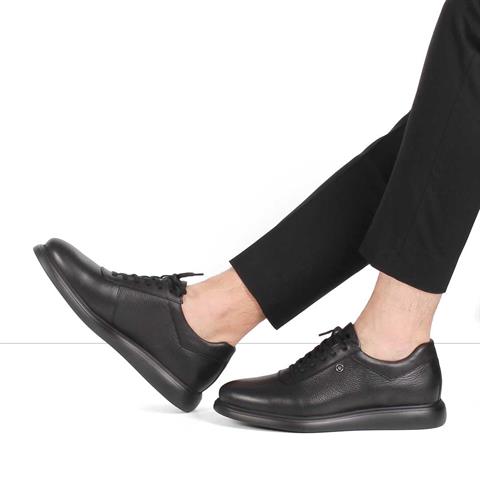 Erkek Siyah Bağcıklı Deri Günlük Ayakkabı