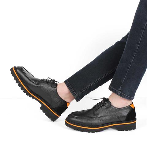 Erkek Siyah Bağcıklı Deri Günlük Ayakkabı