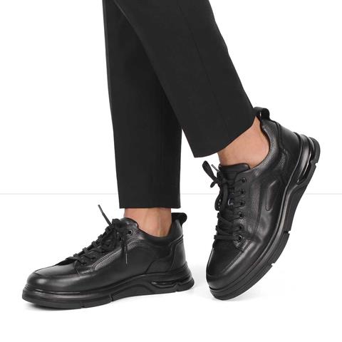 Erkek Siyah Bağcıklı Deri Günlük Ayakkabı