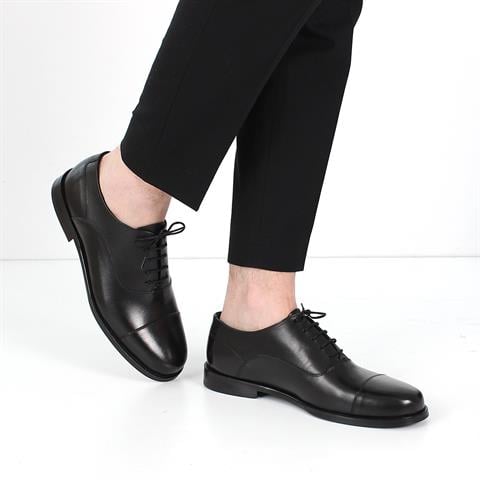 Erkek Siyah Bağcıklı Deri Klasik Ayakkabı