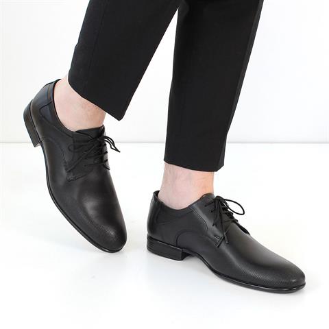 Erkek Siyah Bağcıklı Deri Klasik Ayakkabı