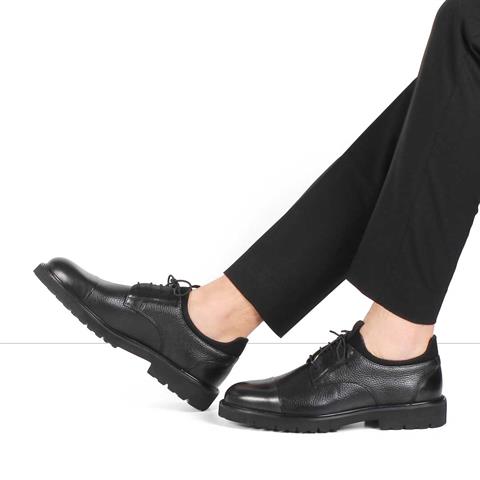 Erkek Siyah Bağcıklı Deri Klasik Ayakkabı