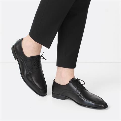 Erkek Siyah Kösele Bağcıklı Deri Klasik Ayakkabı