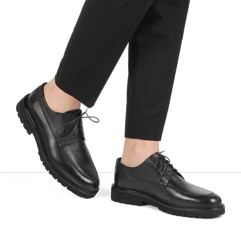 Erkek Siyah Bağcıklı Deri Klasik Ayakkabı