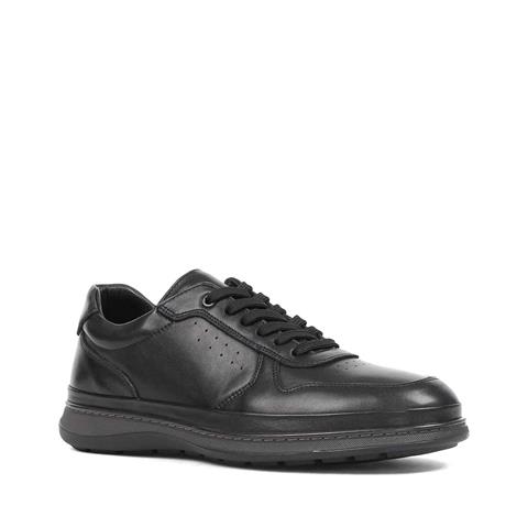 Erkek Siyah Bağcıklı Deri Sneaker