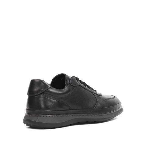 Erkek Siyah Bağcıklı Deri Sneaker