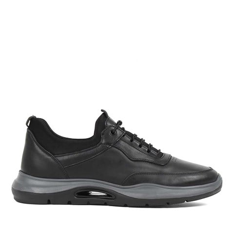 Celal Gültekin Erkek Siyah Bağcıklı Deri Sneaker