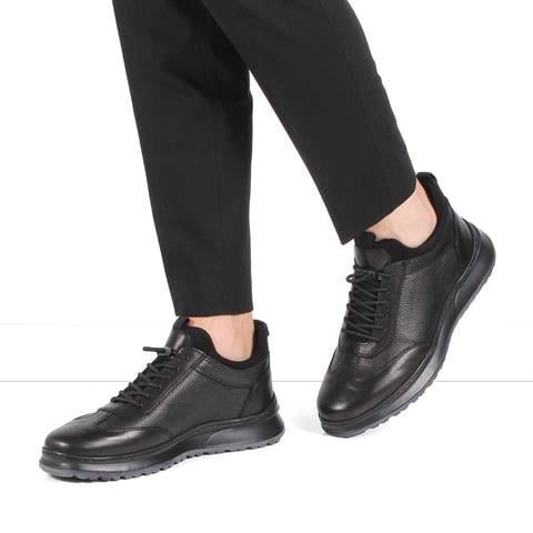 Erkek Siyah Bağcıklı Deri Sneaker