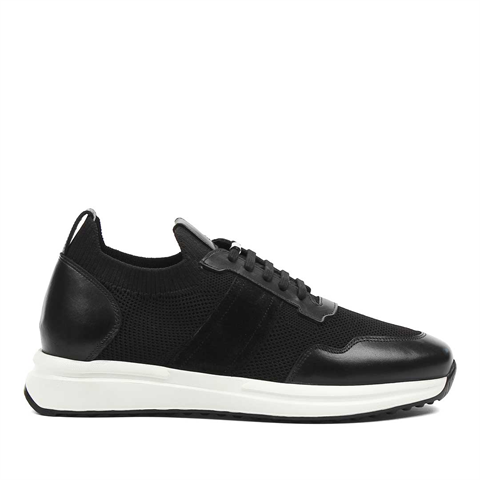 Erkek Siyah Bağcıklı Deri Sneaker