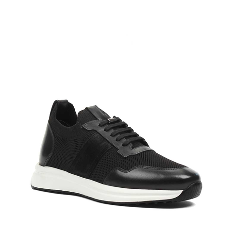 Erkek Siyah Bağcıklı Deri Sneaker