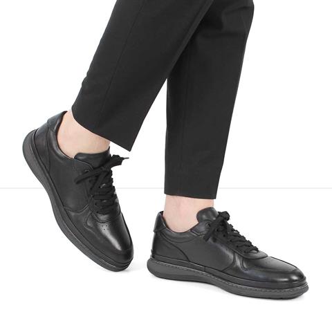 Erkek Siyah Bağcıklı Deri Sneaker