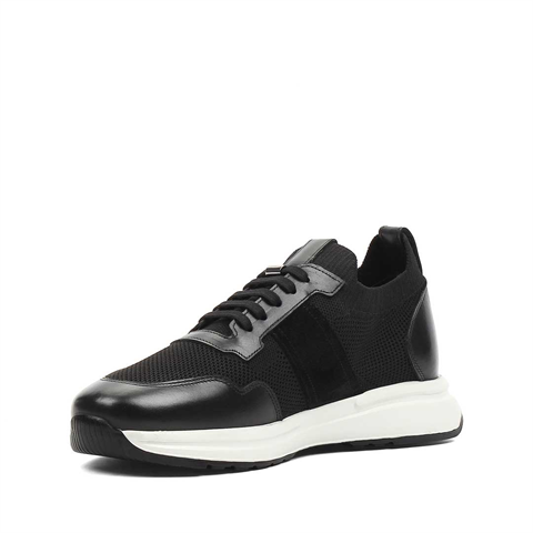 Erkek Siyah Bağcıklı Deri Sneaker
