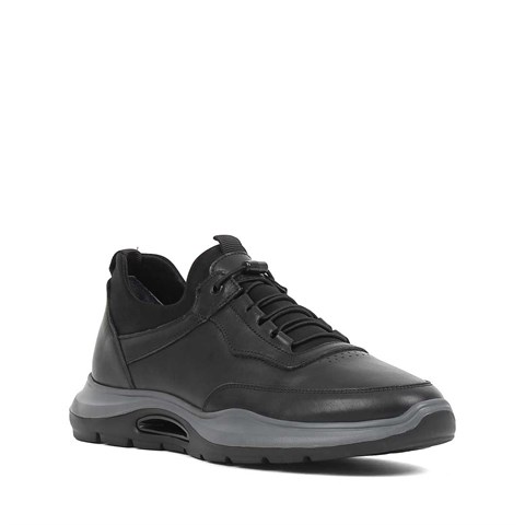 Erkek Siyah Bağcıklı Deri Sneaker