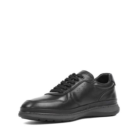 Erkek Siyah Bağcıklı Deri Sneaker