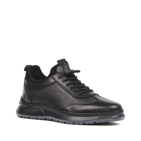 Erkek Siyah Bağcıklı Deri Sneaker