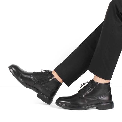 Erkek Siyah Bağcıklı Fermuarlı Deri Bot