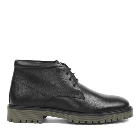 Erkek Siyah Bağcıklı Fermuarlı Deri Bot