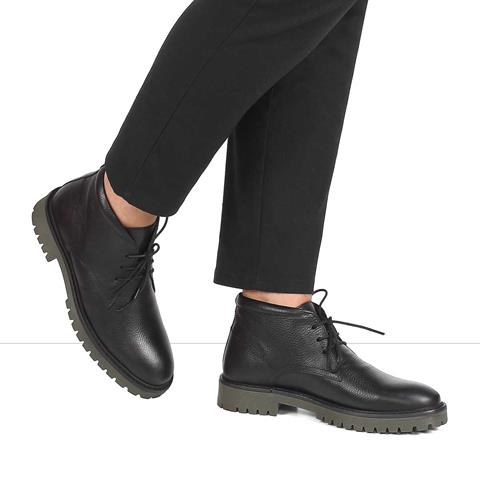 Erkek Siyah Bağcıklı Fermuarlı Deri Bot