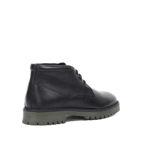 Erkek Siyah Bağcıklı Fermuarlı Deri Bot