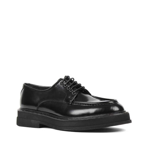 Erkek Siyah Bağcıklı Kalın Tabanlı Açma Deri Ayakkabı