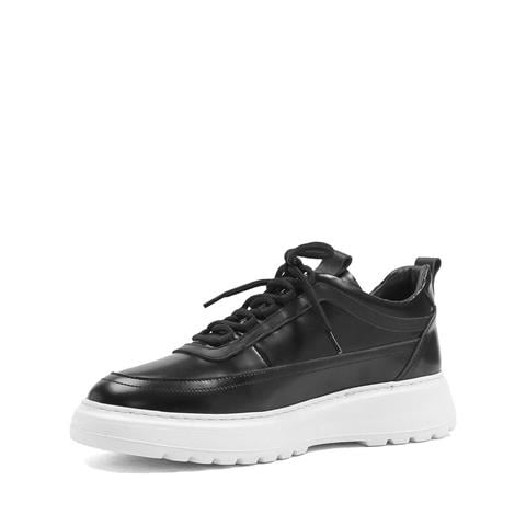 Erkek Siyah Bağcıklı Kalın Tabanlı Açma Deri Sneaker