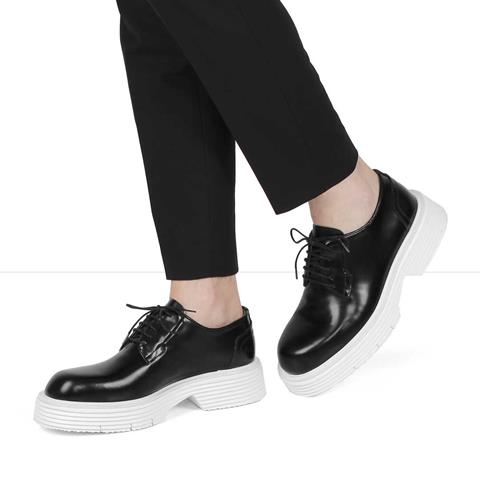 Erkek Siyah Bağcıklı Kalın Tabanlı Açma Deri Ayakkabı