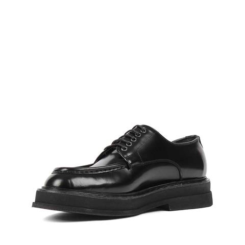 Erkek Siyah Bağcıklı Kalın Tabanlı Açma Deri Ayakkabı