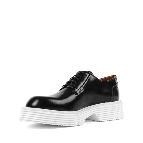 Erkek Siyah Bağcıklı Kalın Tabanlı Açma Deri Ayakkabı