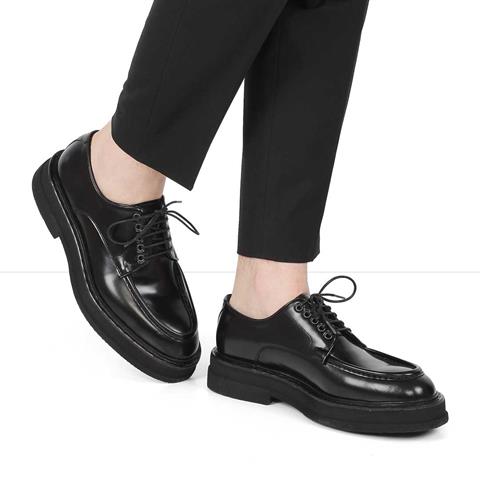 Erkek Siyah Bağcıklı Kalın Tabanlı Açma Deri Ayakkabı