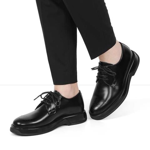 Erkek Siyah Bağcıklı Kalın Tabanlı Açma Deri Ayakkabı