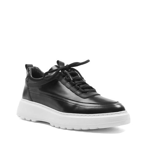 Erkek Siyah Bağcıklı Kalın Tabanlı Açma Deri Sneaker