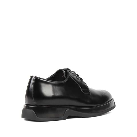 Erkek Siyah Bağcıklı Kalın Tabanlı Açma Deri Ayakkabı